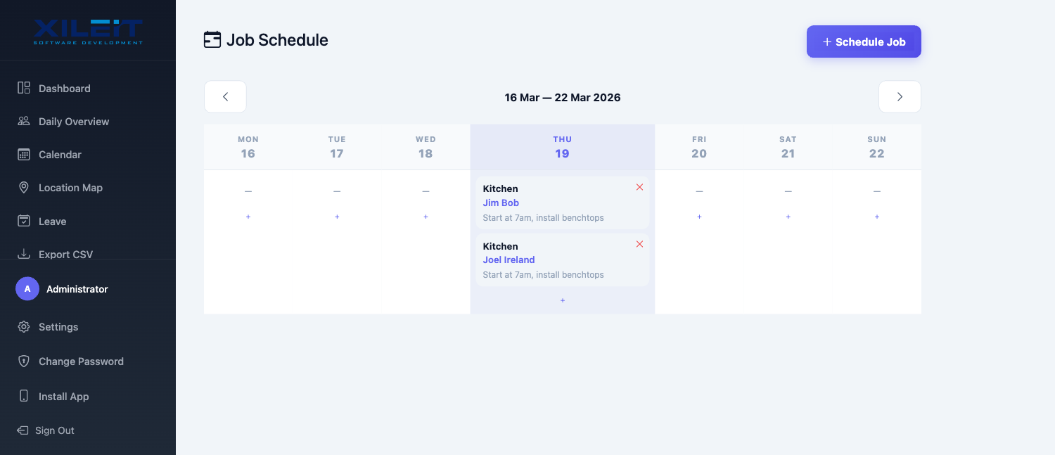 TimeTrack Job Schedule Week View