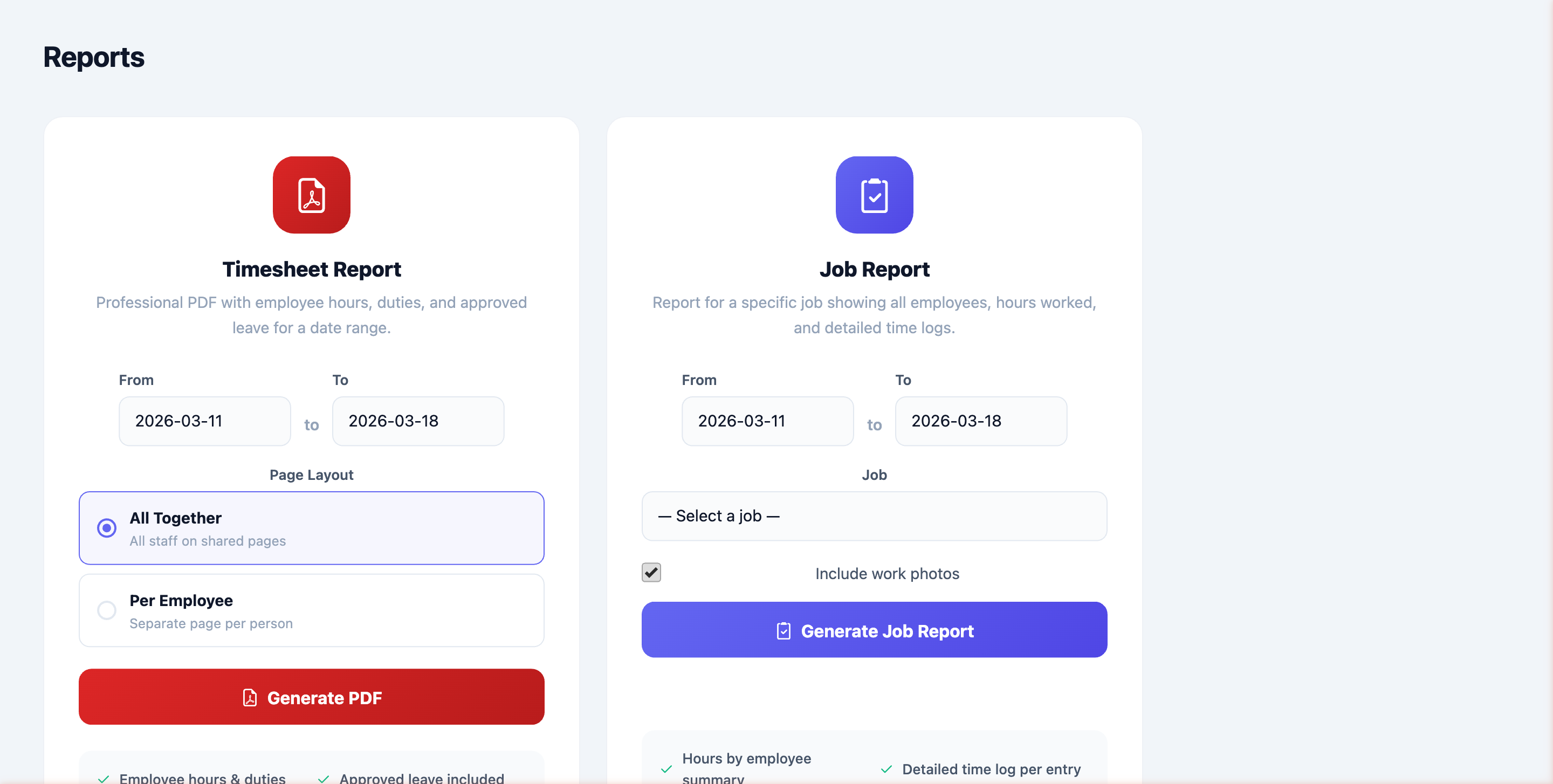 TimeTrack PDF Reports