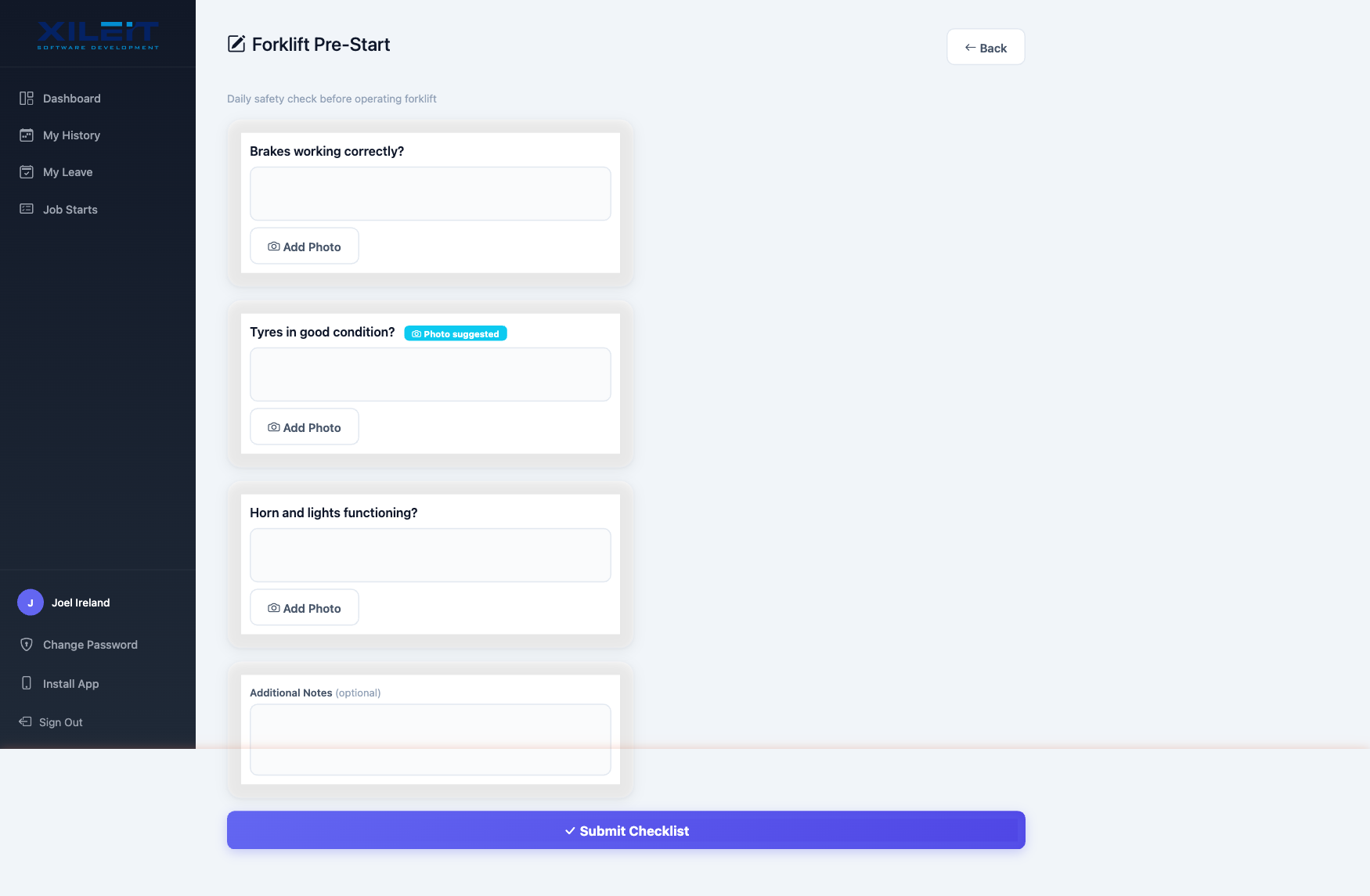 Pre-start checklist form