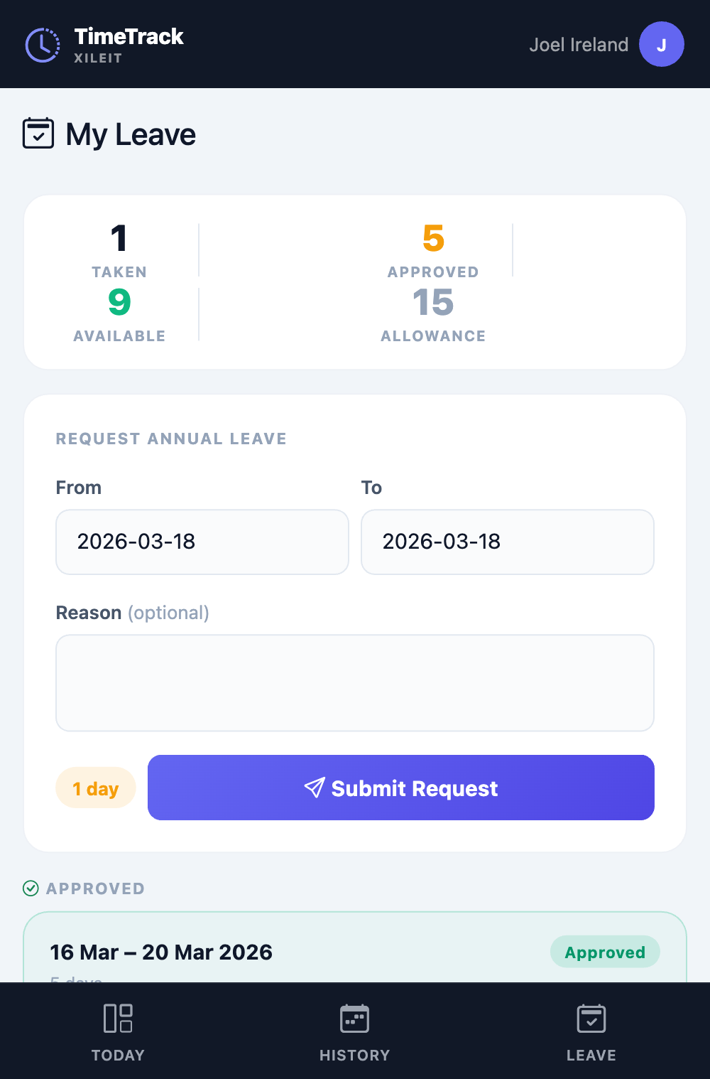 Staff mobile leave request
