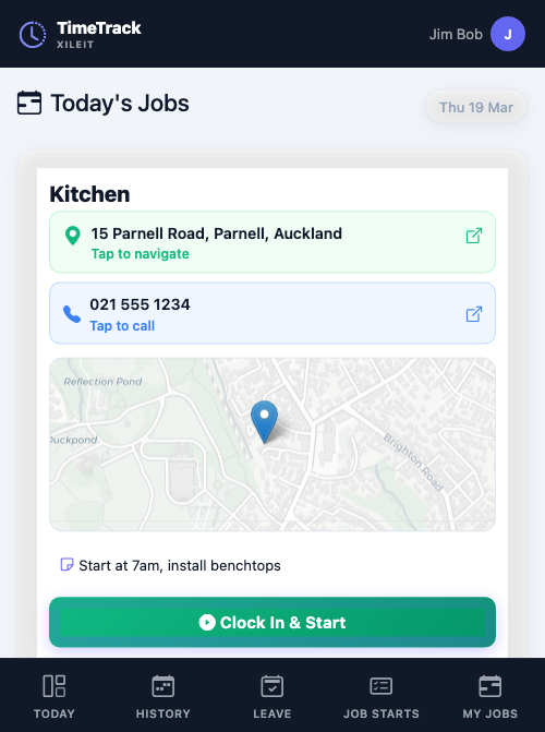 Today's Jobs mobile view with map